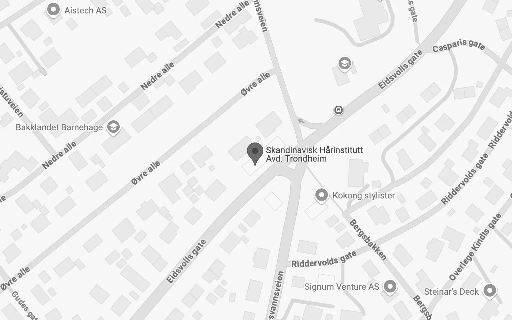 Kart over Skandinavisk Hårinstitutt i Trondheim.